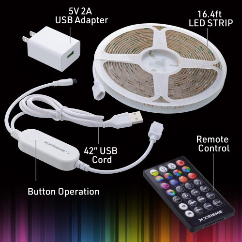 16.4ft Color Flow Multi-Color Indoor LED Light Strip, Remote Control