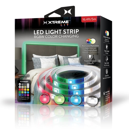 16.4ft Color-Changing Indoor LED Light Strip, New RGBW, 12V Adapter