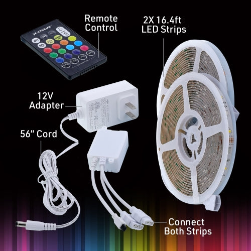32.8ft RGBW Color-Changing Indoor LED Light Strip, Remote Control