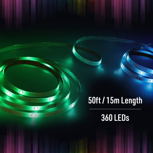50ft Indoor LED Light Strips, Multiple Color Effects, Remote Control