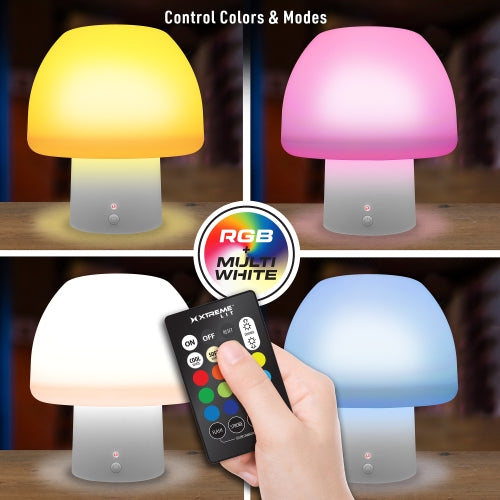 New Multi-Color Multi-White LED Accent Mushroom Lamp with White Base, Remote Control