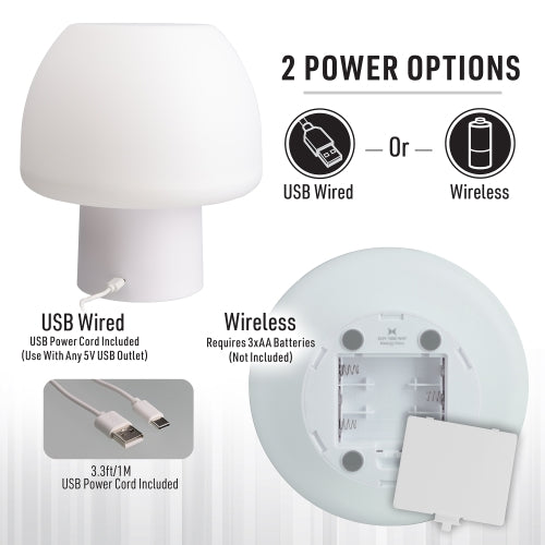 New Multi-Color Multi-White LED Accent Mushroom Lamp with White Base, Remote Control