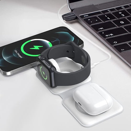 3-in-1 All-in-One Foldable Wireless Charger, White