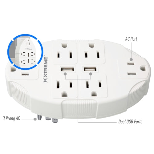 6 Outlet Wall Tap with Dual 2.4A USB Ports, Multi-Plug Adapter, Grounded 3-Prong Power Extender for Home and Office