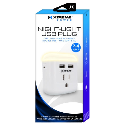 Night Light Plug w/2 USB + 1 AC Outlets