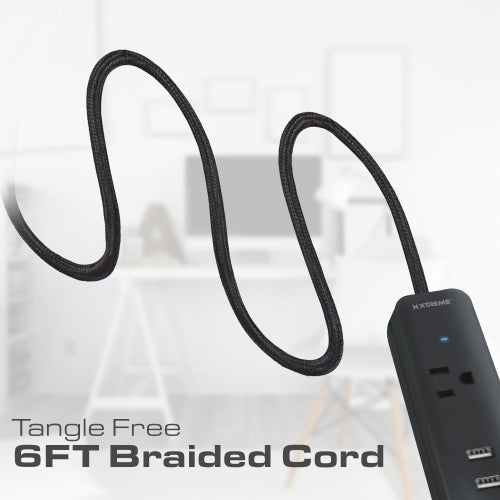 6ft. Fabric Braided Power Strip with Low-Profile Angled Plug, 1 Grounded Outlet, and 2.4A Dual USB-A Ports, Ideal for Home, Office, and Travel