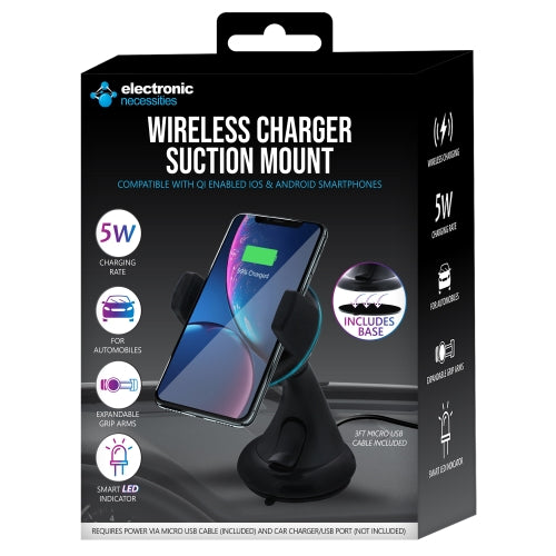 5W Wireless Suction Mount Charger – Dashboard & Windshield Qi-Enabled Smartphone Mount with LED Charging Indicator