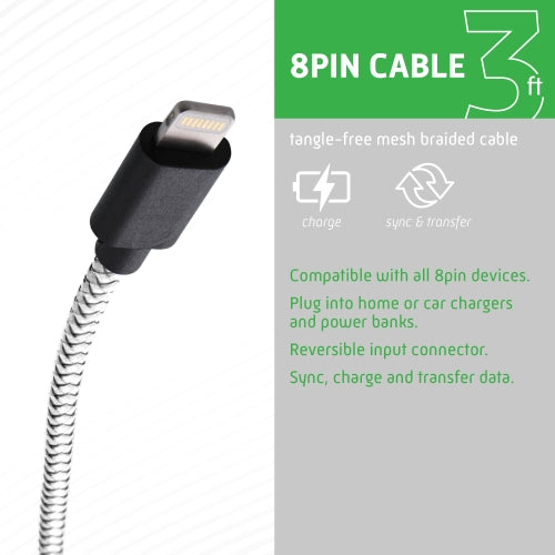 3ft 8-Pin to USB-A Cable, Fast Charging for iPhone, iPad, & More