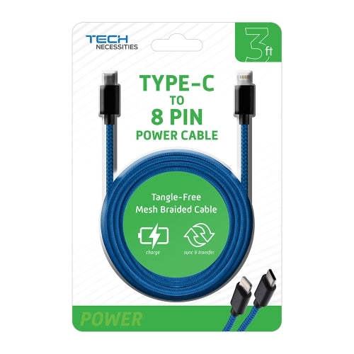 Durable 3ft Braided Type-C to 8-Pin Charging Cable for iPhone, iPad, and AirPods - Fast Sync and Charge