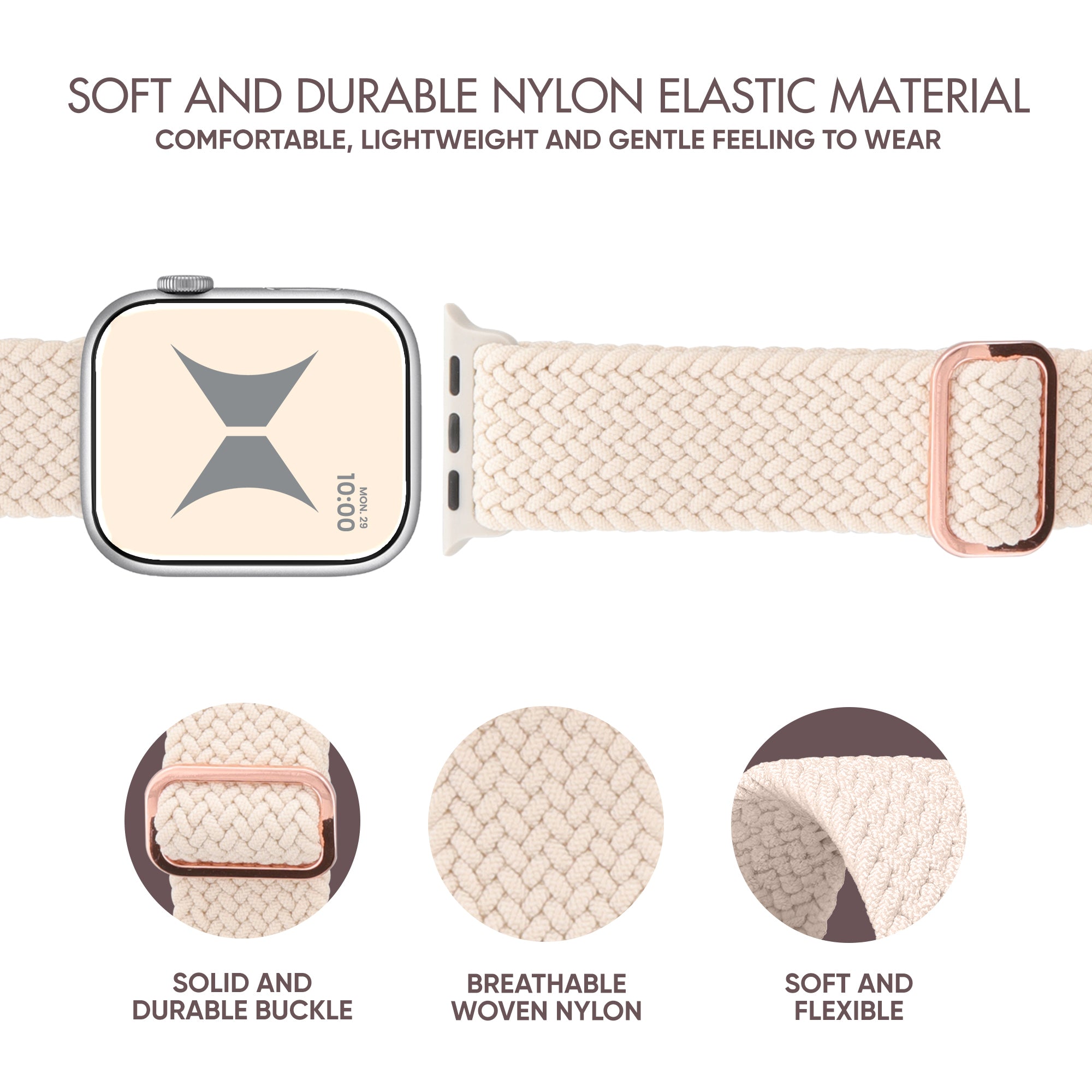 Unisex Smart Watch Nylon Braided Elastic Band 4 Pack – Large Size, Breathable