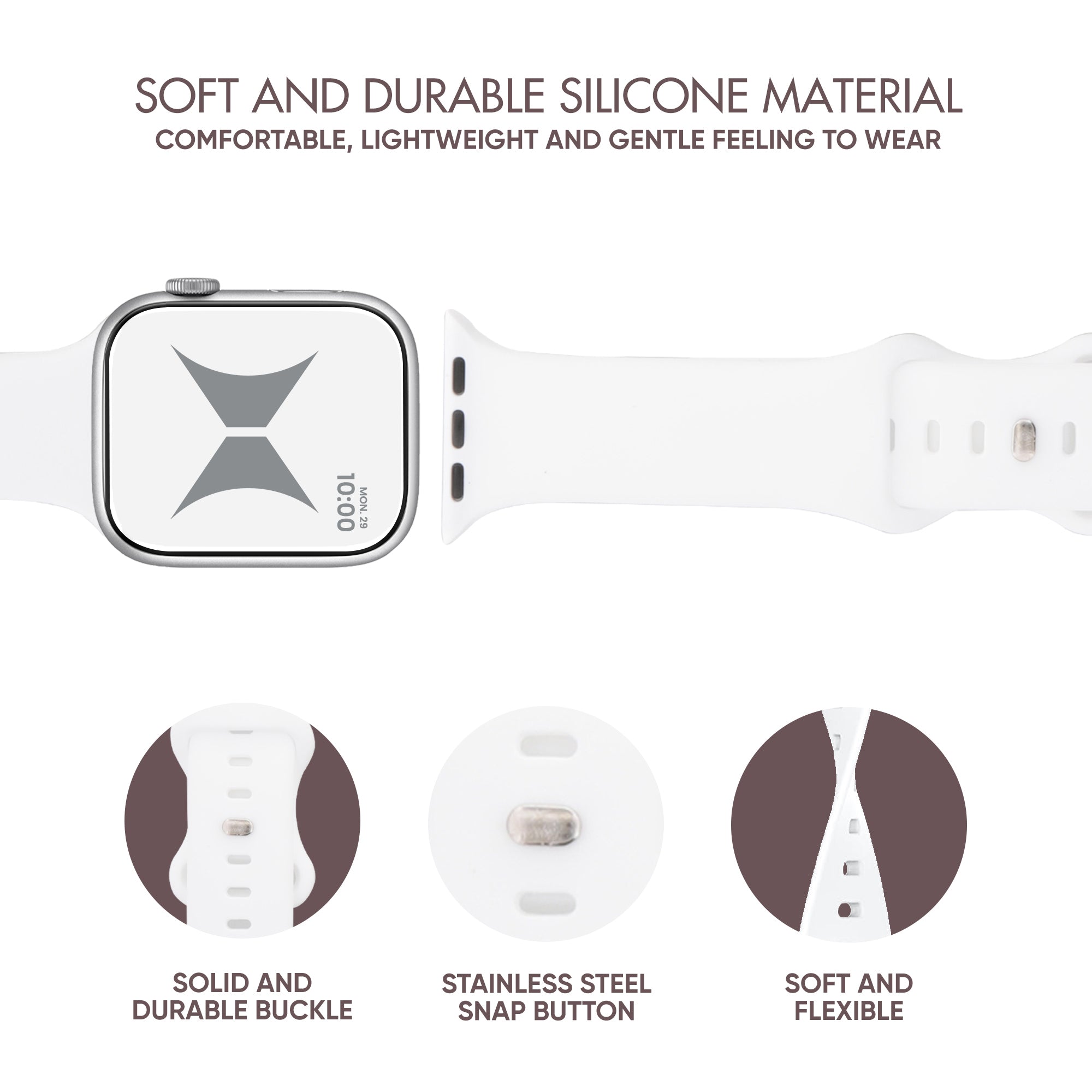 Smart Watch Soft Silicone Band 6 Pack Large Size, Waterproof, Buckle Design