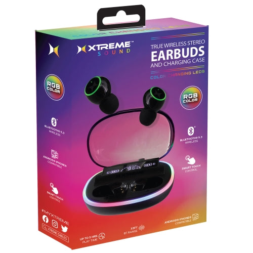 Sound True Wireless Stereo Earbuds with RGB Color Changing LEDs, Smart Touch Control, Bluetooth 5.3, and 15-Hour Playtime Charging Case