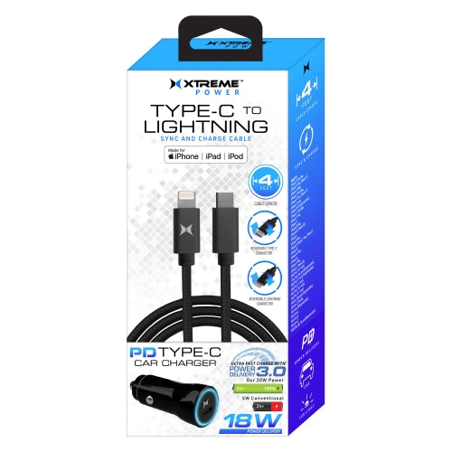18W PD Fast Car Charger with MFi-Certified USB-C to Lightning Cable