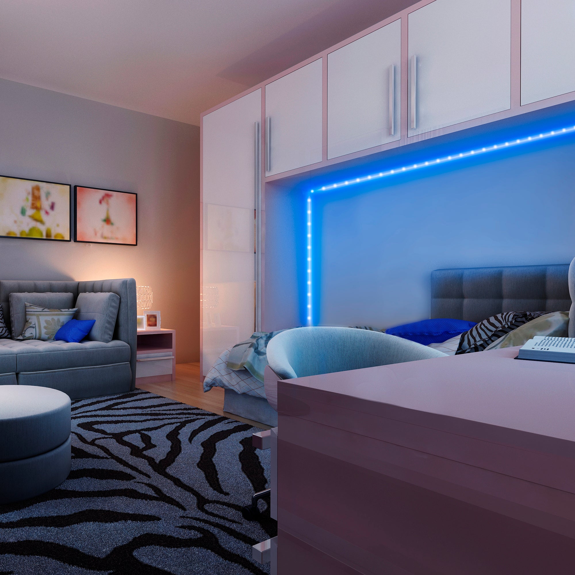 25ft Cut & Customize Indoor LED Light Strip Kit, Includes 2 Connectors, 225 LEDs, 4 Modes, 5V Adapter