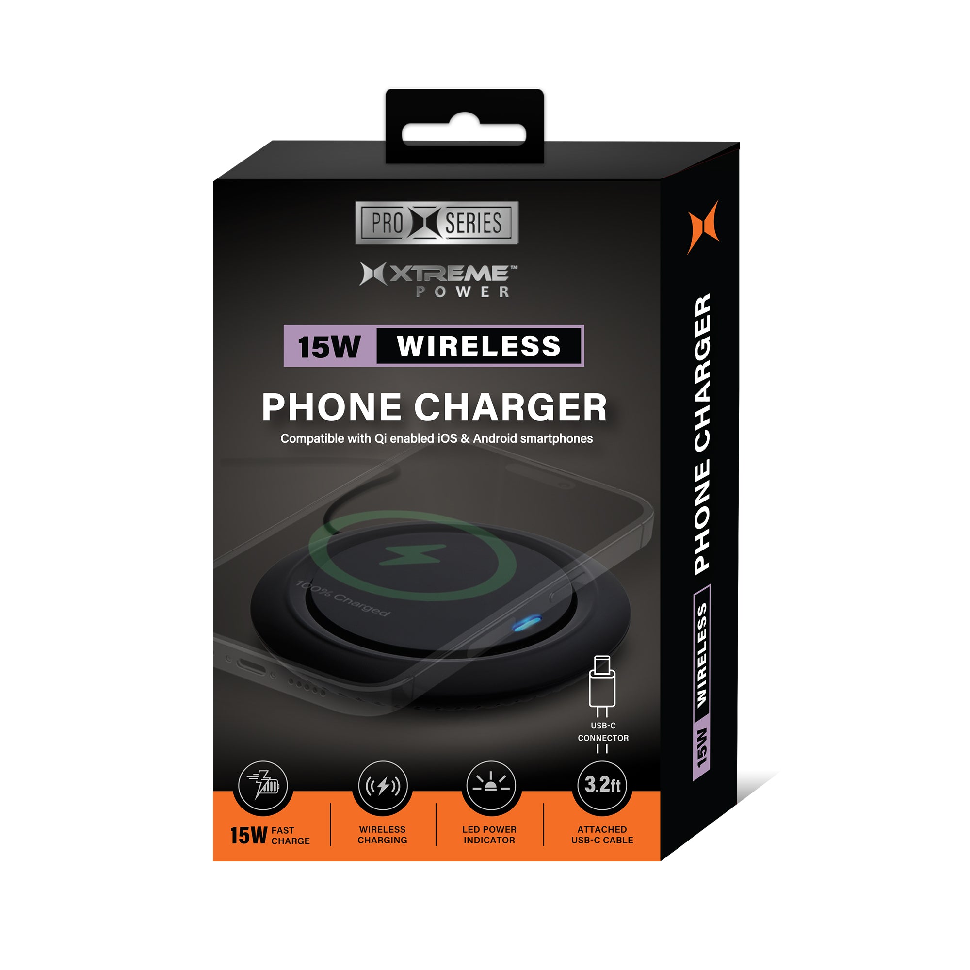 15W Qi Wireless Charging Pad for Desktop, High-Efficiency Fast Charger with LED Indicator and 3ft Power Cable, Case-Friendly