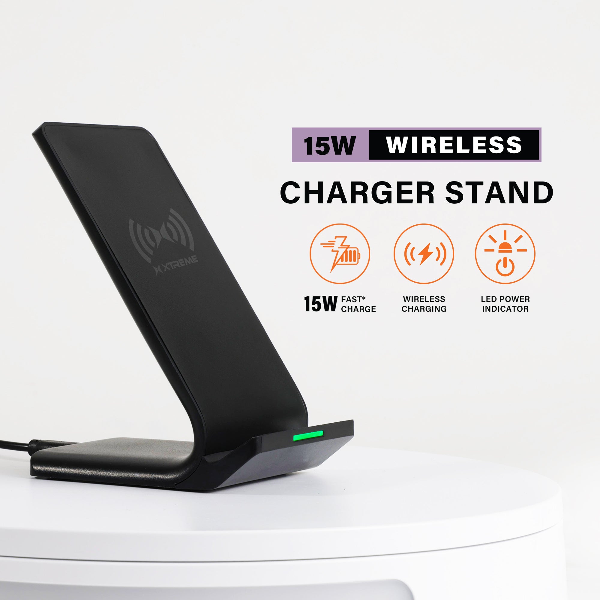 15W Fast Wireless Charging Stand with USB-C, Portrait & Landscape Mode, Qi-Certified, LED Indicator for iPhone, Samsung, and Android Phones