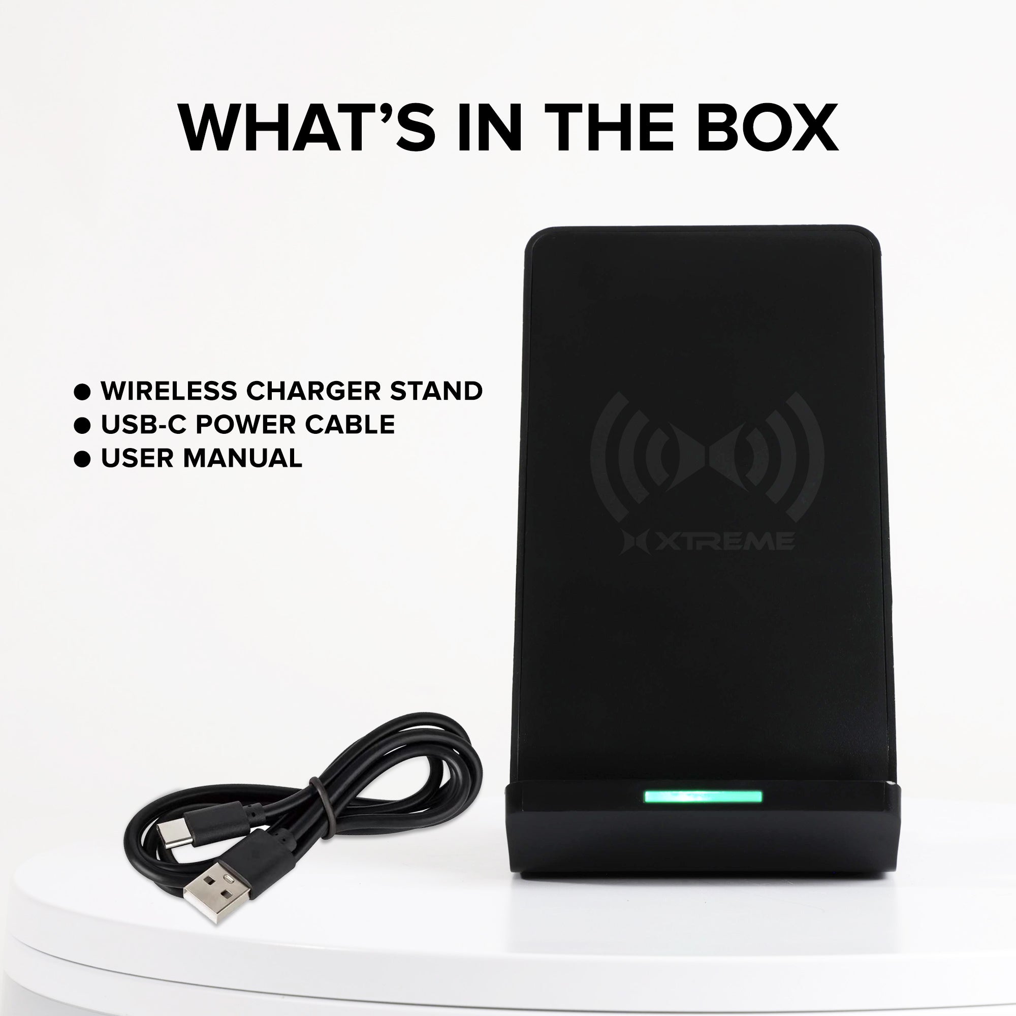 15W Fast Wireless Charging Stand with USB-C, Portrait & Landscape Mode, Qi-Certified, LED Indicator for iPhone, Samsung, and Android Phones