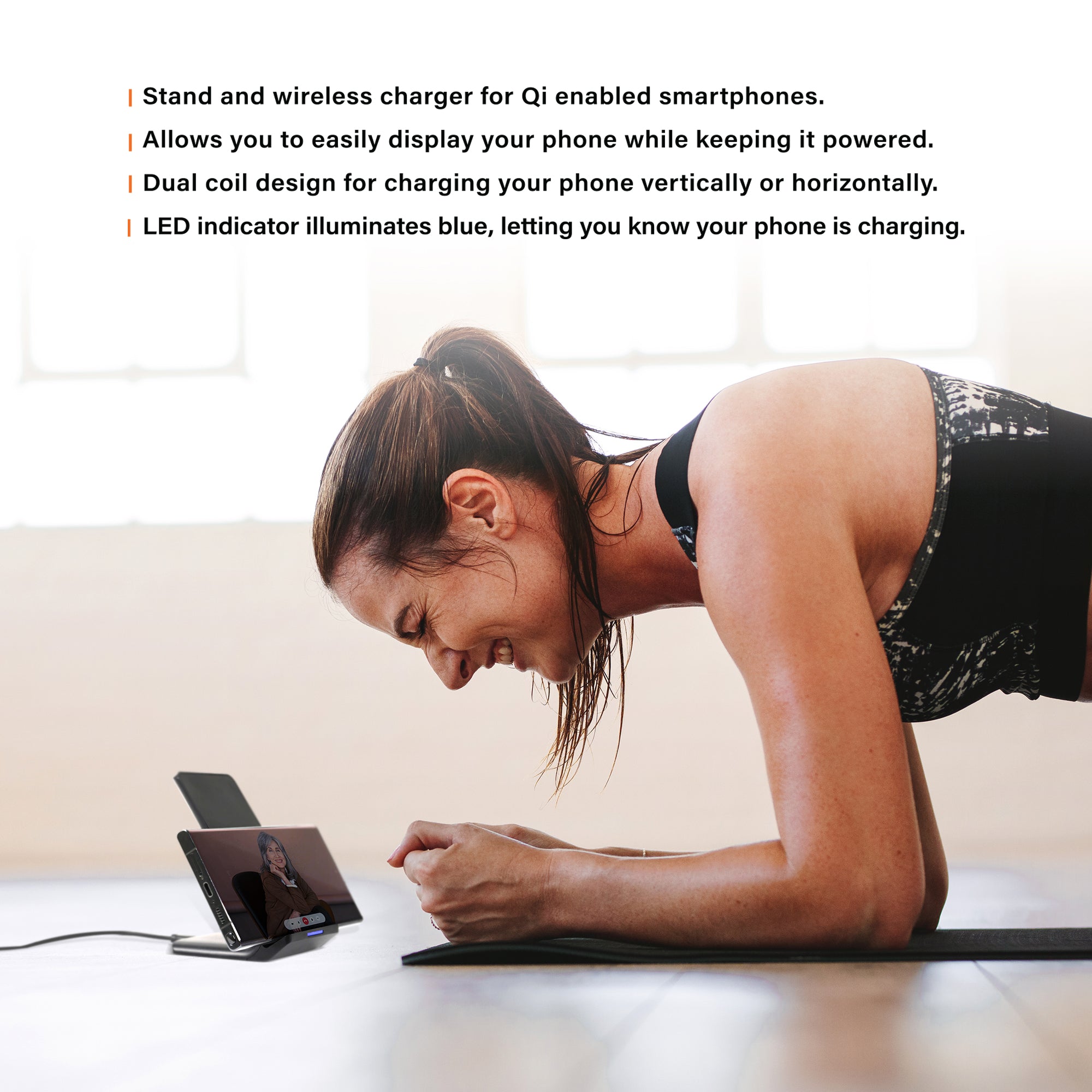 15W Fast Wireless Charging Stand with USB-C, Portrait & Landscape Mode, Qi-Certified, LED Indicator for iPhone, Samsung, and Android Phones