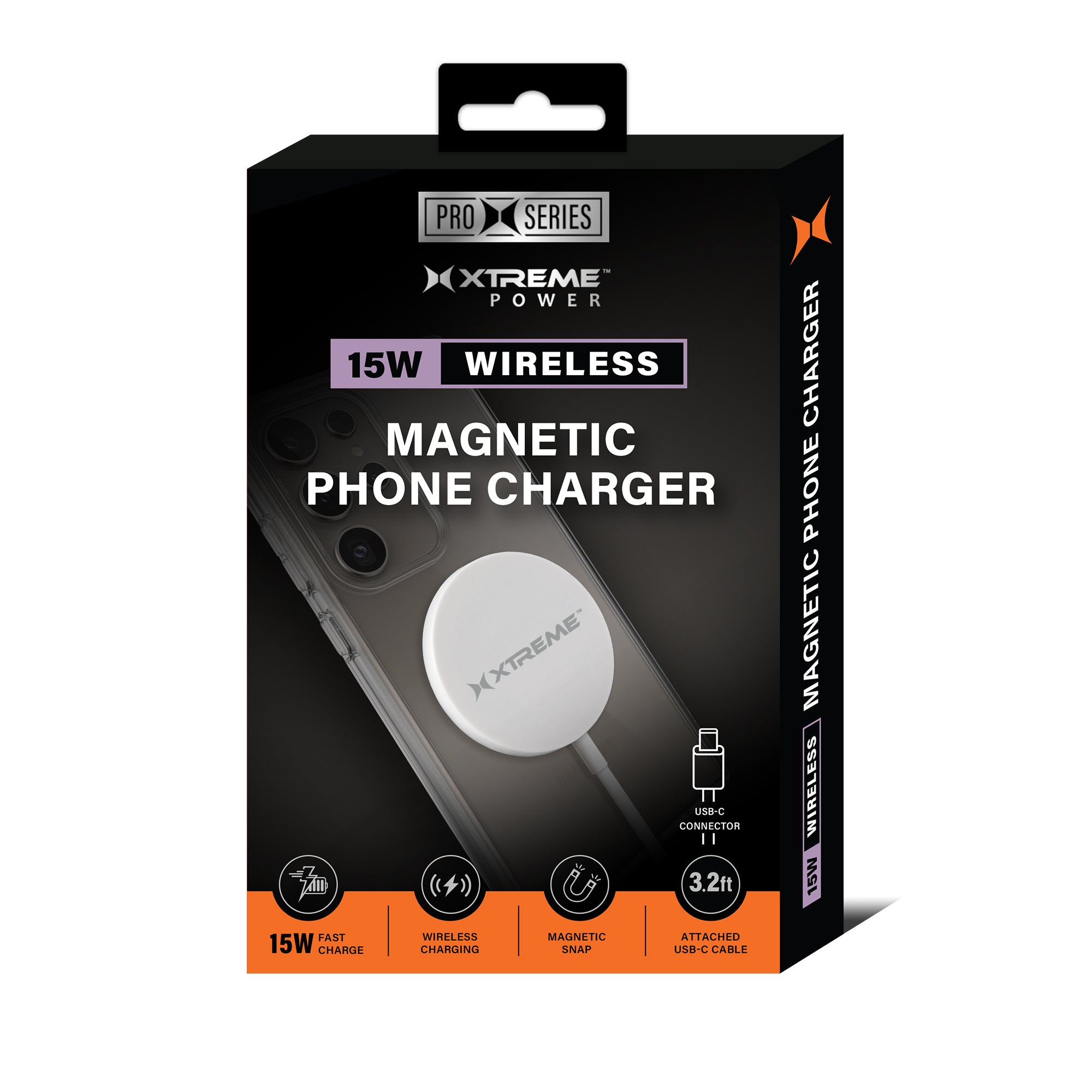 Power Pro Series 15W Wireless Magnetic Snap-and-Charge Charger with USB-C Cable