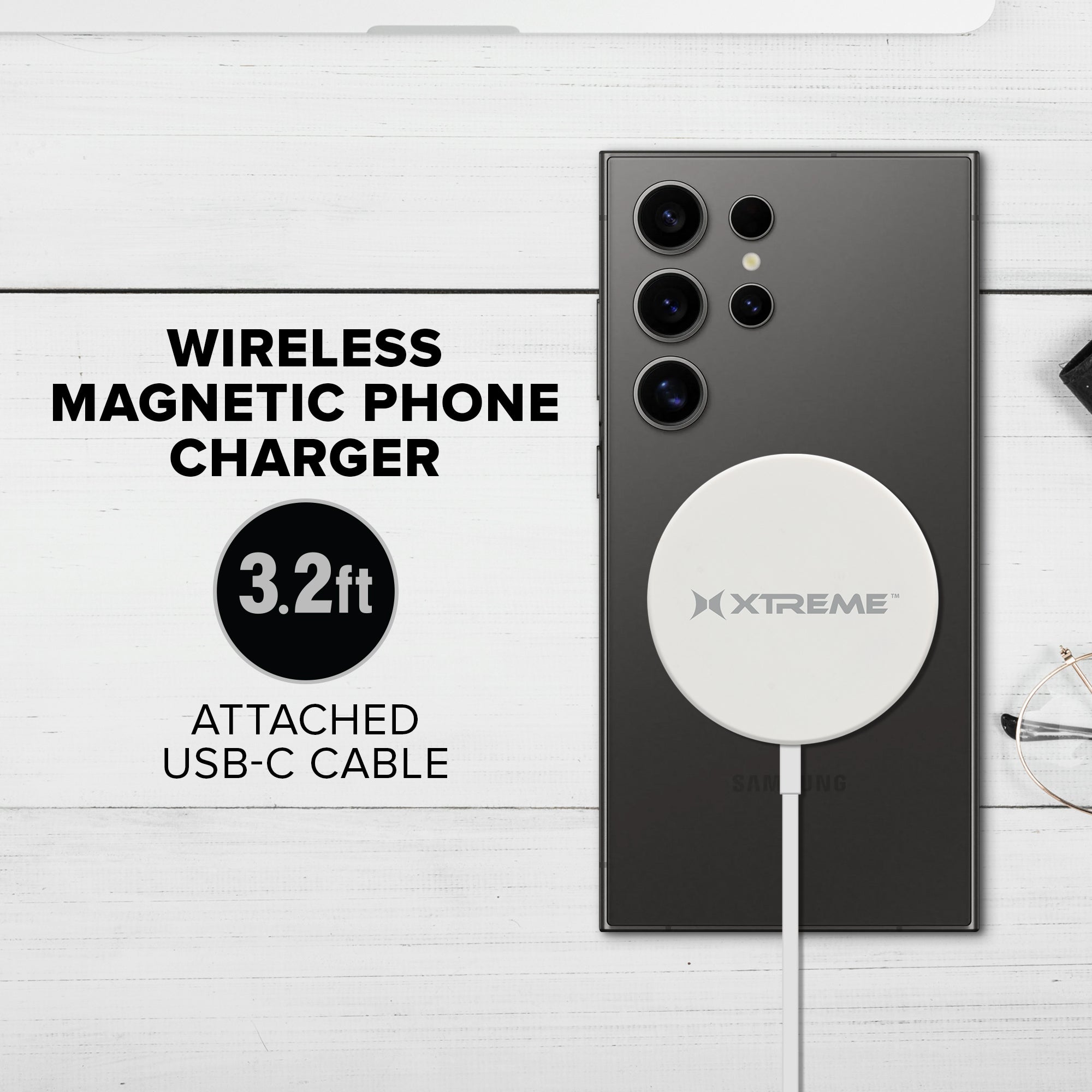 Power Pro Series 15W Wireless Magnetic Snap-and-Charge Charger with USB-C Cable