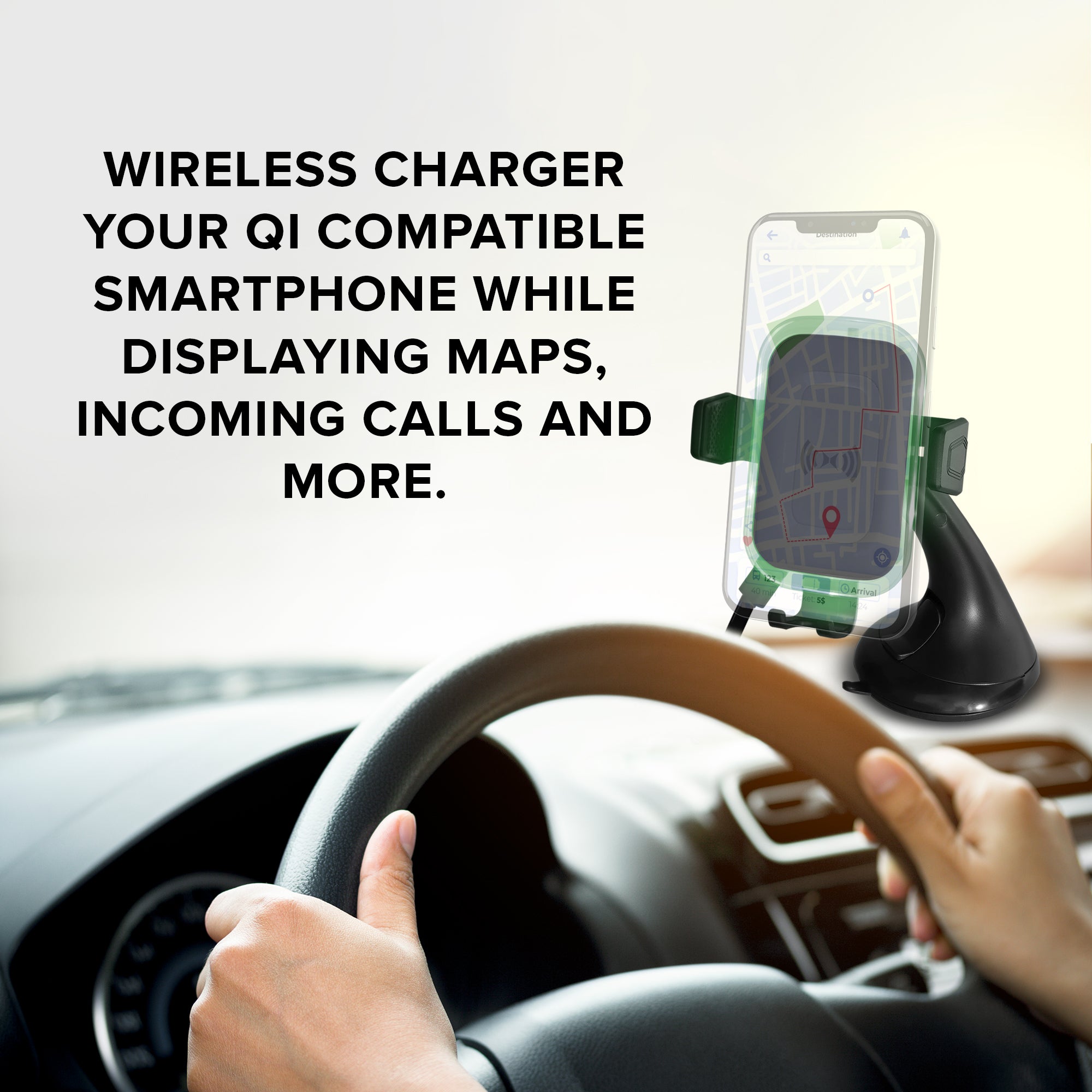 15W 2-in-1 Wireless Car Charger with Smart Sensor, Dashboard & Air Vent Mount Phone Holder