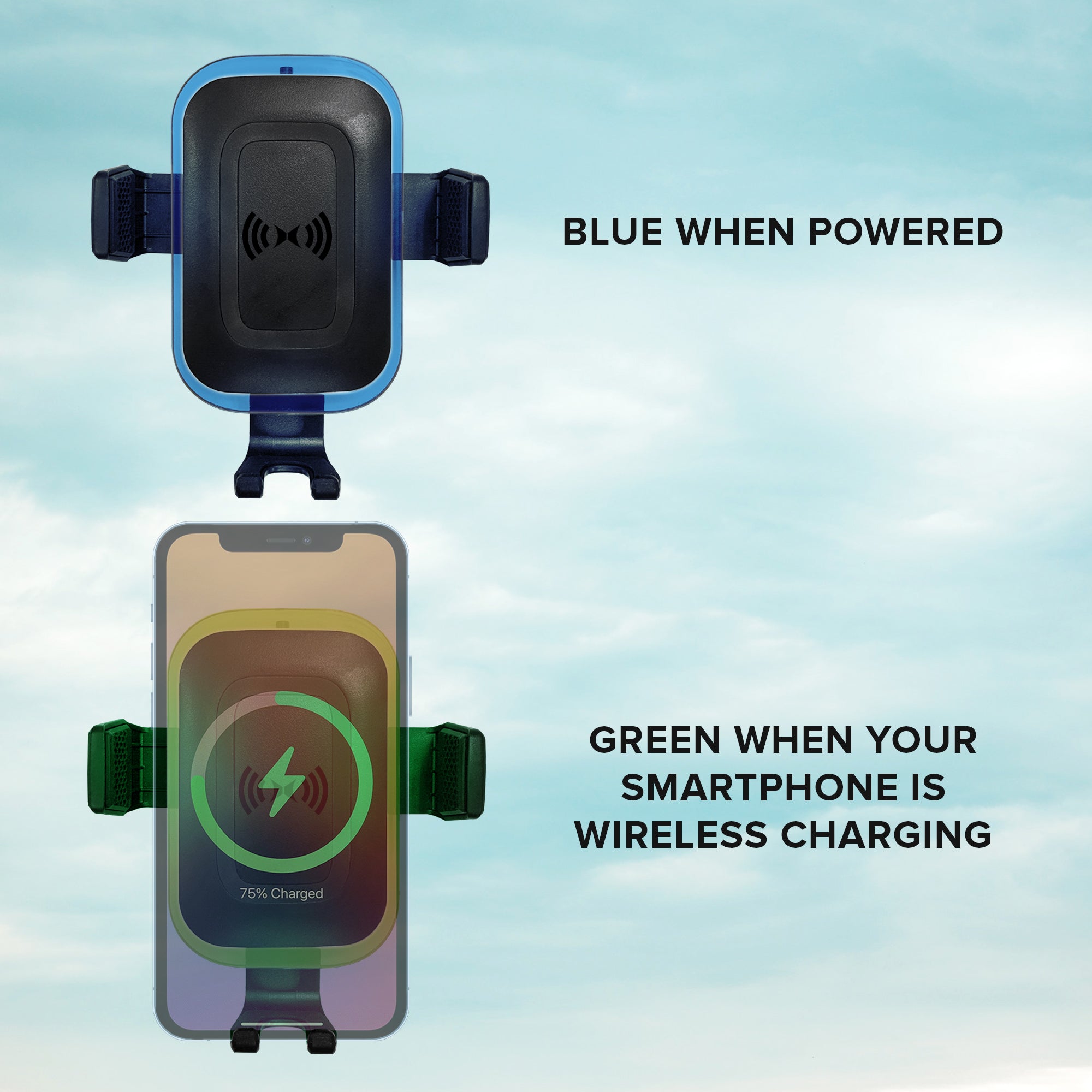 15W 2-in-1 Wireless Car Charger with Smart Sensor, Dashboard & Air Vent Mount Phone Holder