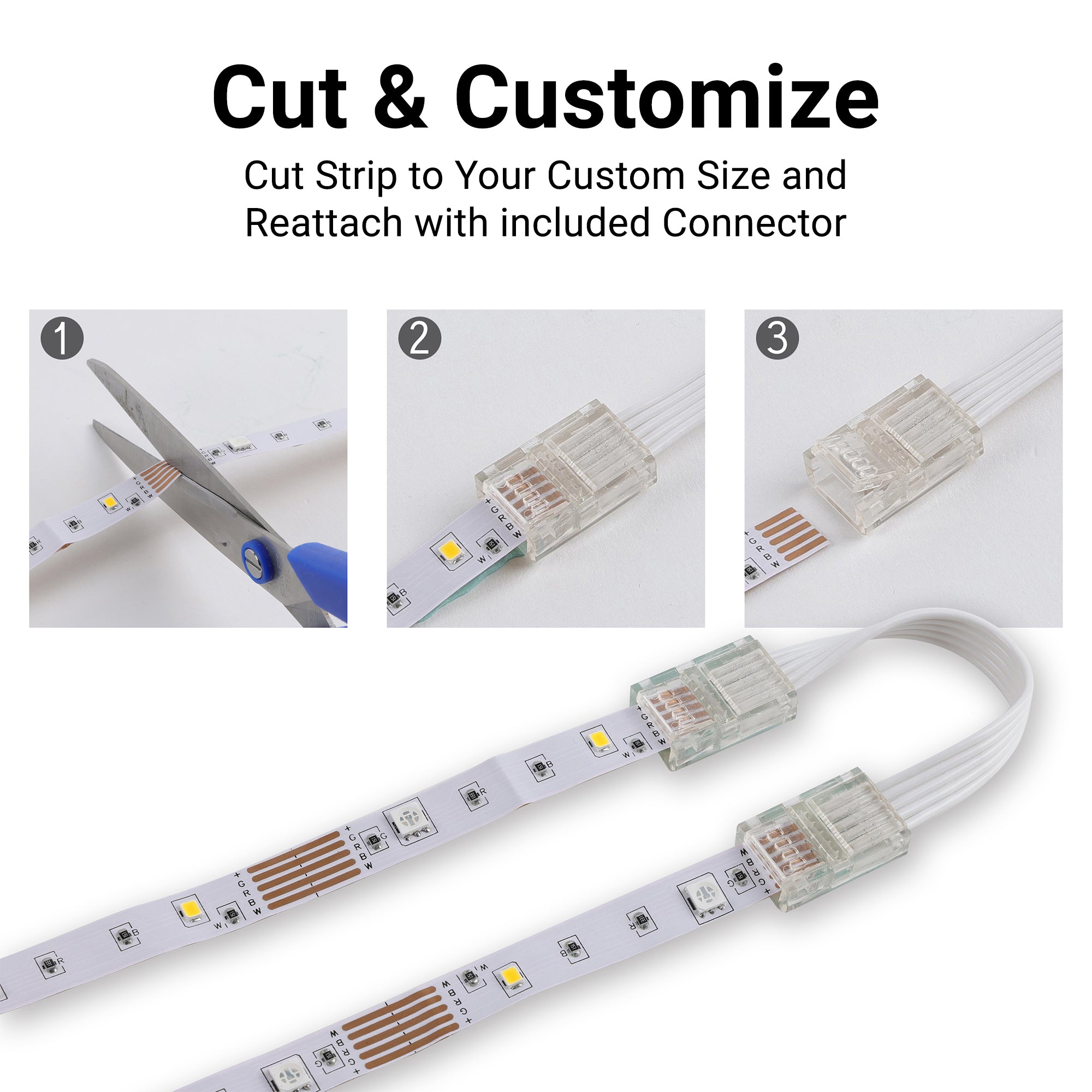 100ft Cut & Customize Indoor LED Light Strip Kit, Includes 3 Connectors