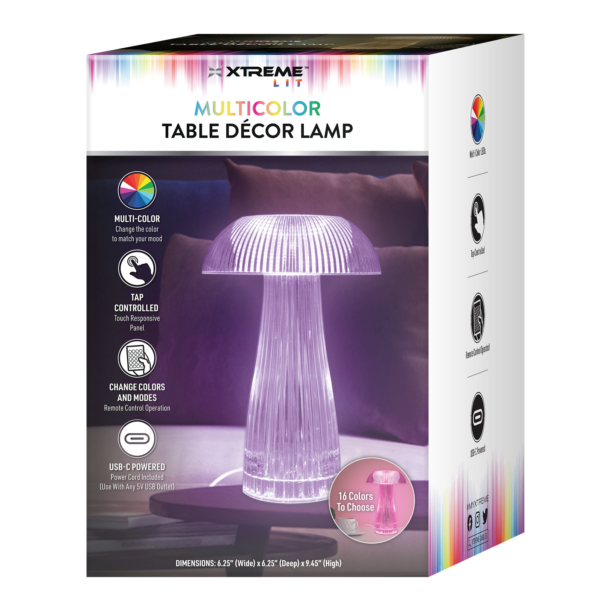 Neon Multi-Color Mushroom LED Tabletop Touch Lamp, with Remote, Crystal Finish
