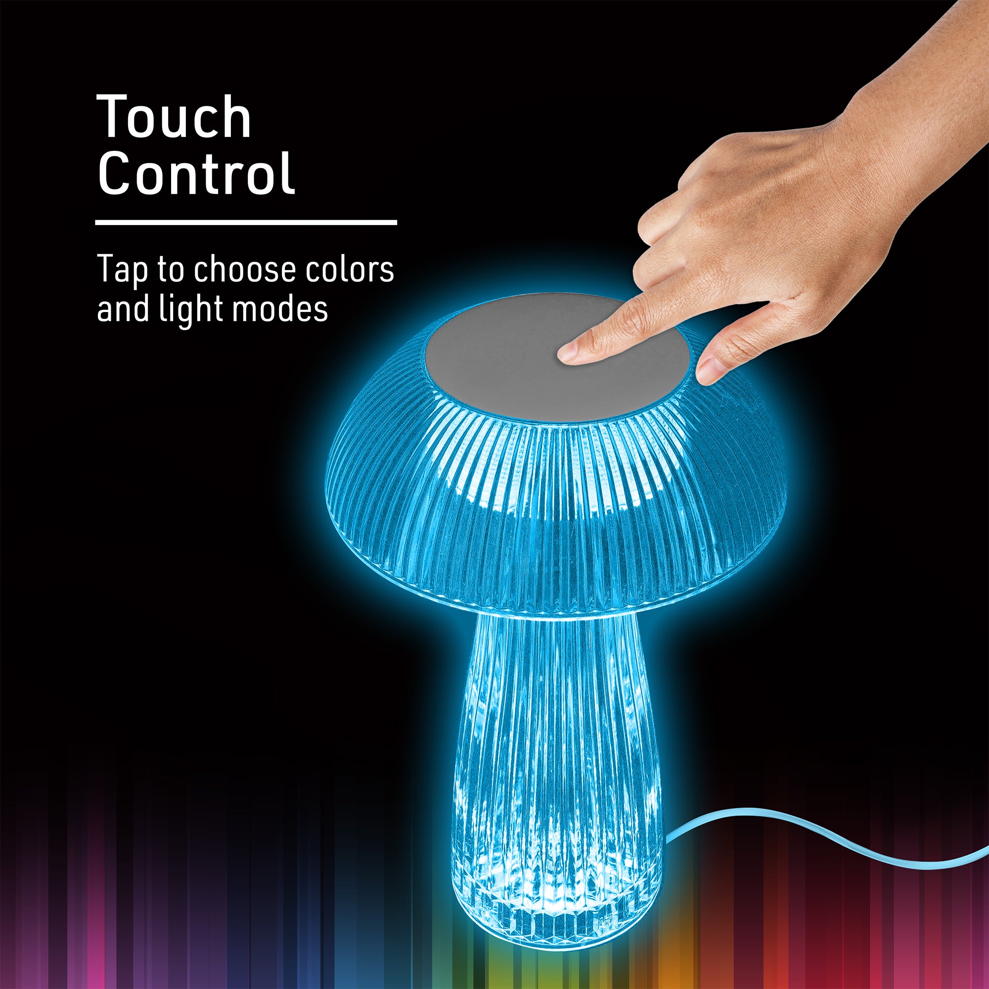 Neon Multi-Color Mushroom LED Tabletop Touch Lamp, with Remote, Crystal Finish