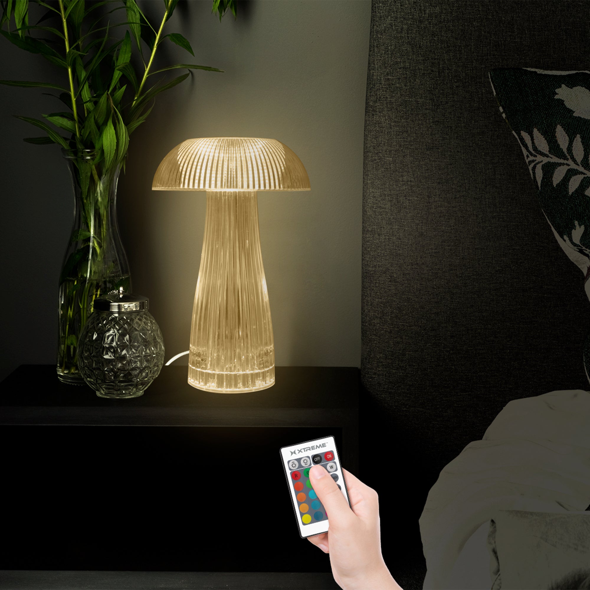 Neon Multi-Color Mushroom LED Tabletop Touch Lamp, with Remote, Crystal Finish