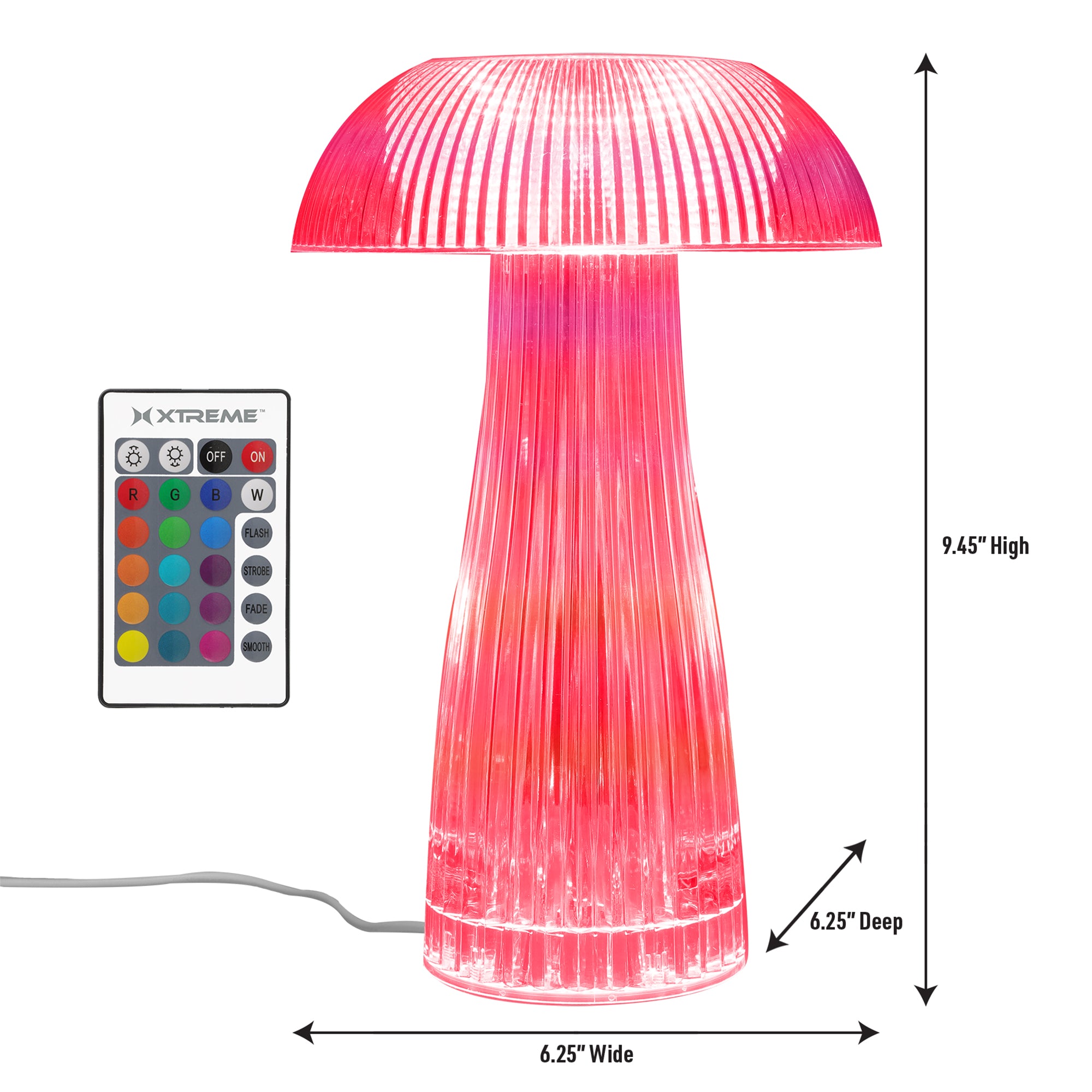 Neon Multi-Color Mushroom LED Tabletop Touch Lamp, with Remote, Crystal Finish
