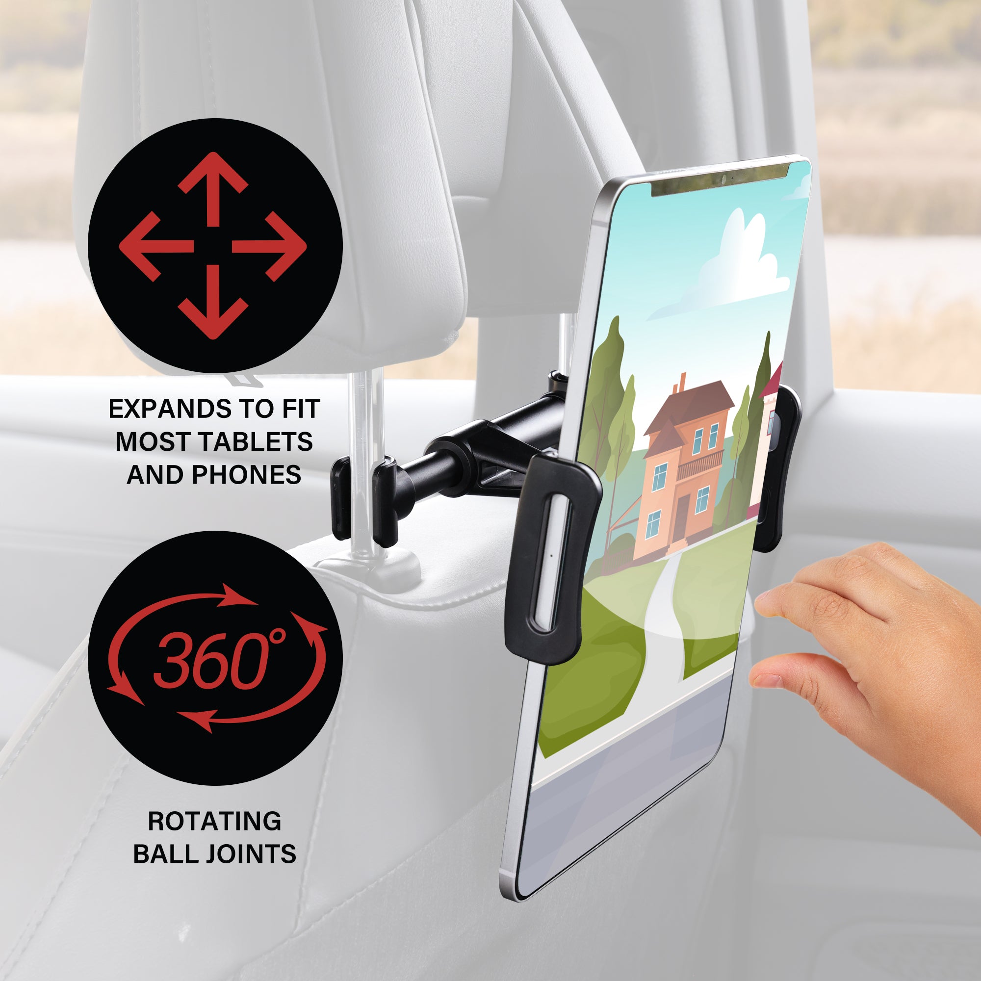 Back Seat Tablet Mount for Cars, Car Headrest Tablet Holder for Backseat, Universal Mount