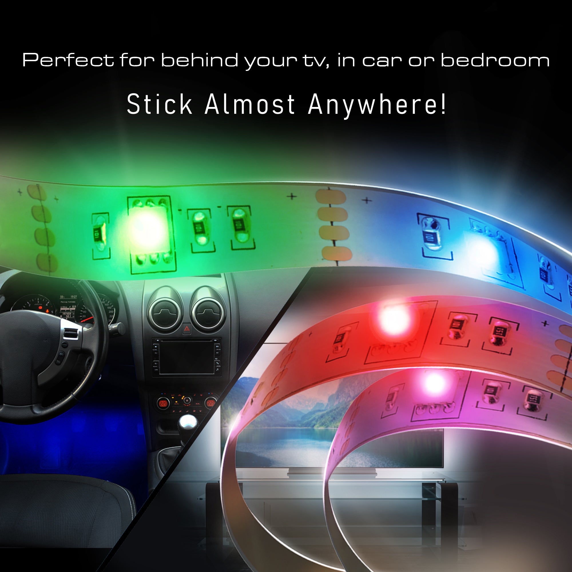 3 ft. Multi-Color LED Strip, 16 Unique Colors/4 Modes, Device Backlight For PC/HDTVs, Auto Interior
