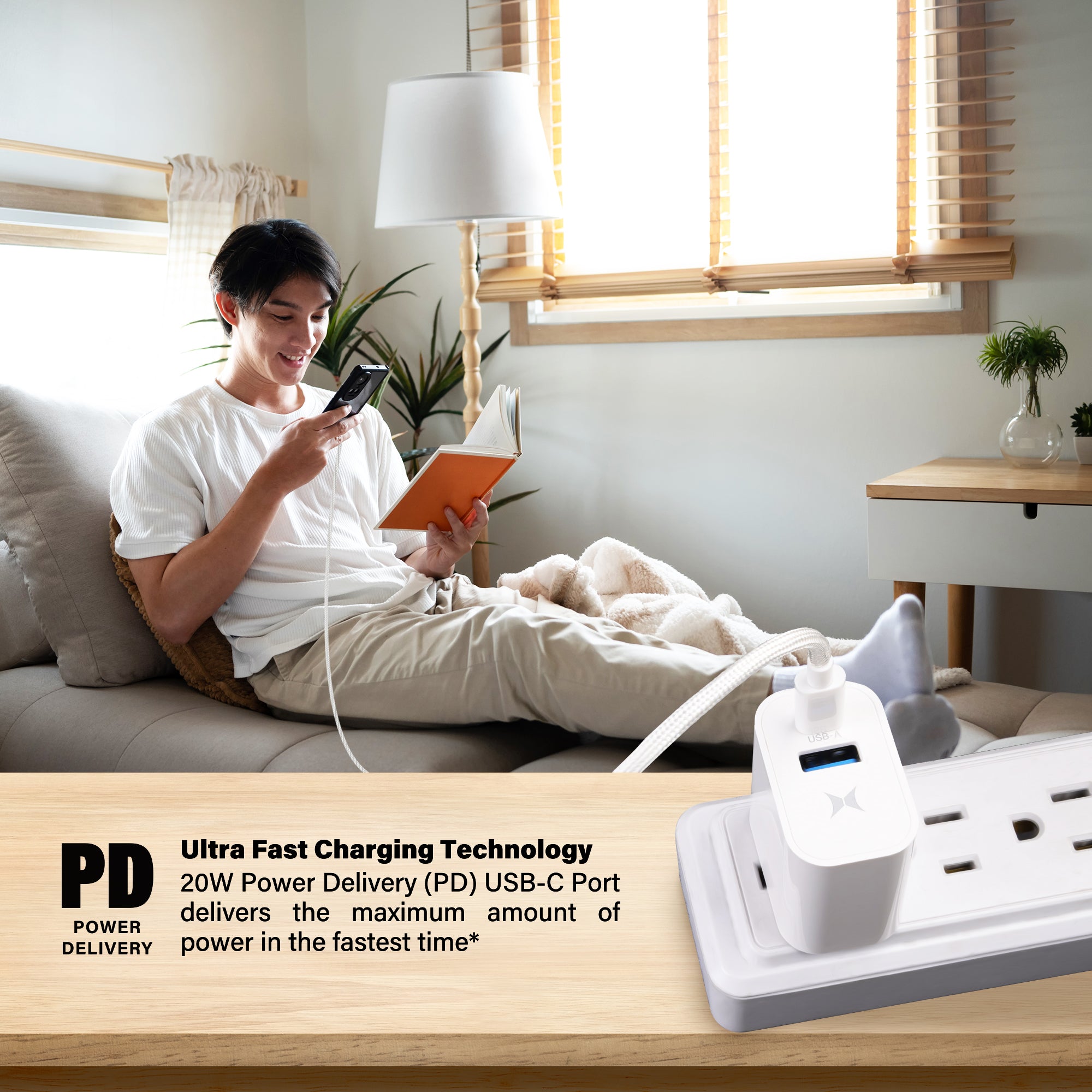 20W PD & 18W QC USB Wall Charger with 6-Foot 3-in-1 C-to-C Cable | Fast Sync and Charge Power Adapter and Cable Bundle for Smartphones and Tablets