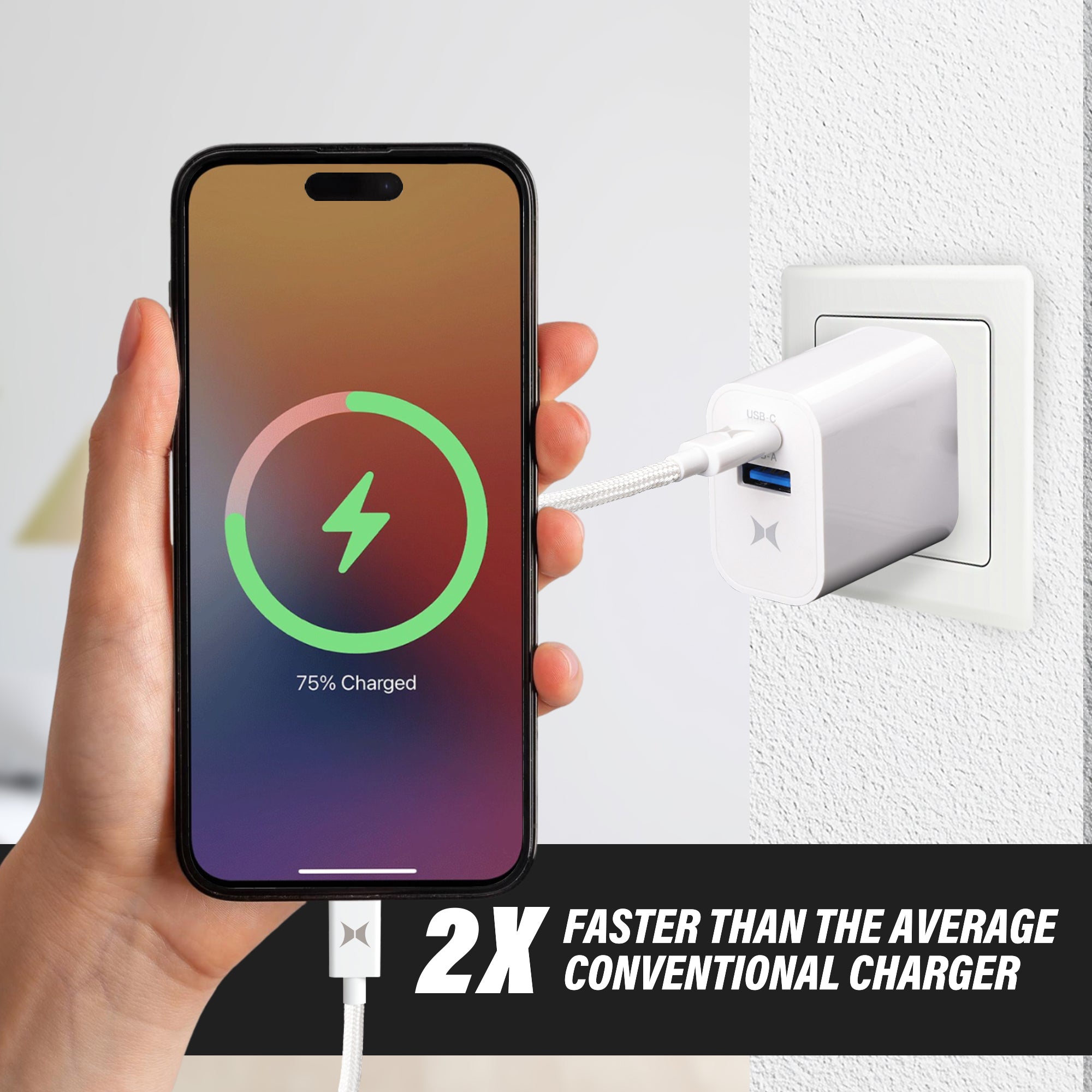 20W PD & 18W QC USB Wall Charger with 6-Foot 3-in-1 C-to-C Cable | Fast Sync and Charge Power Adapter and Cable Bundle for Smartphones and Tablets