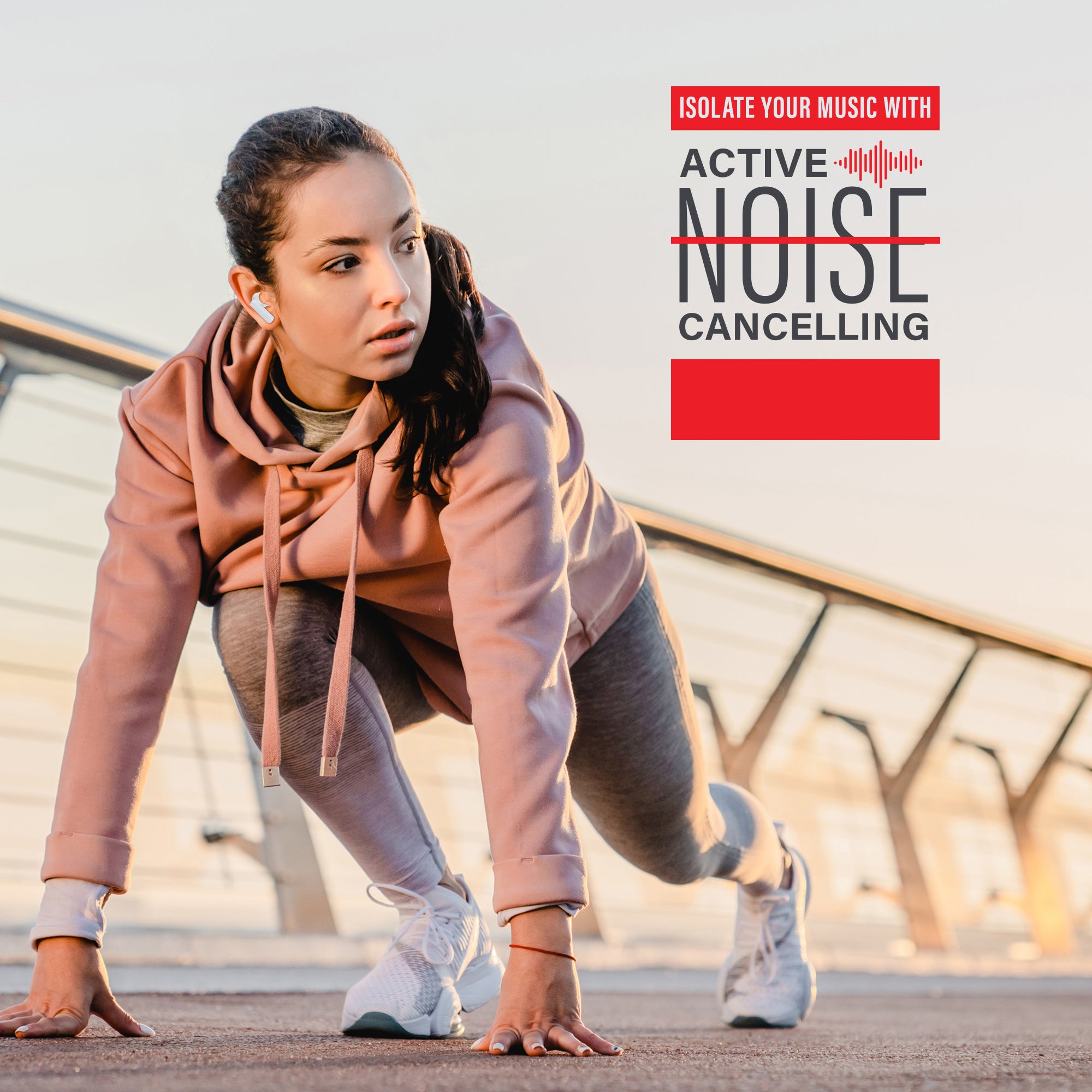 True Wireless Stereo Earbuds with Active Noise Cancelling, LED Display Charging Case, and Bluetooth for Voice Assistant Activation