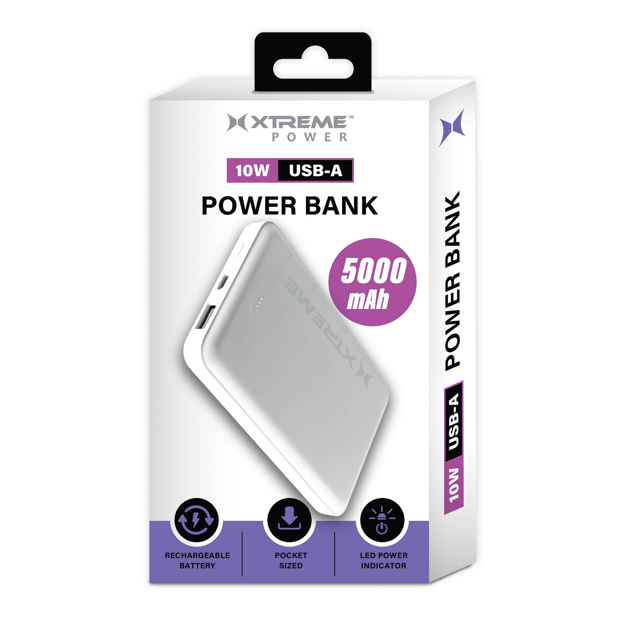 10W USB-A 5000mAh Pocket Power Bank with LED Indicators, Portable Rechargeable Travel Battery Pack for Smartphones and Devices