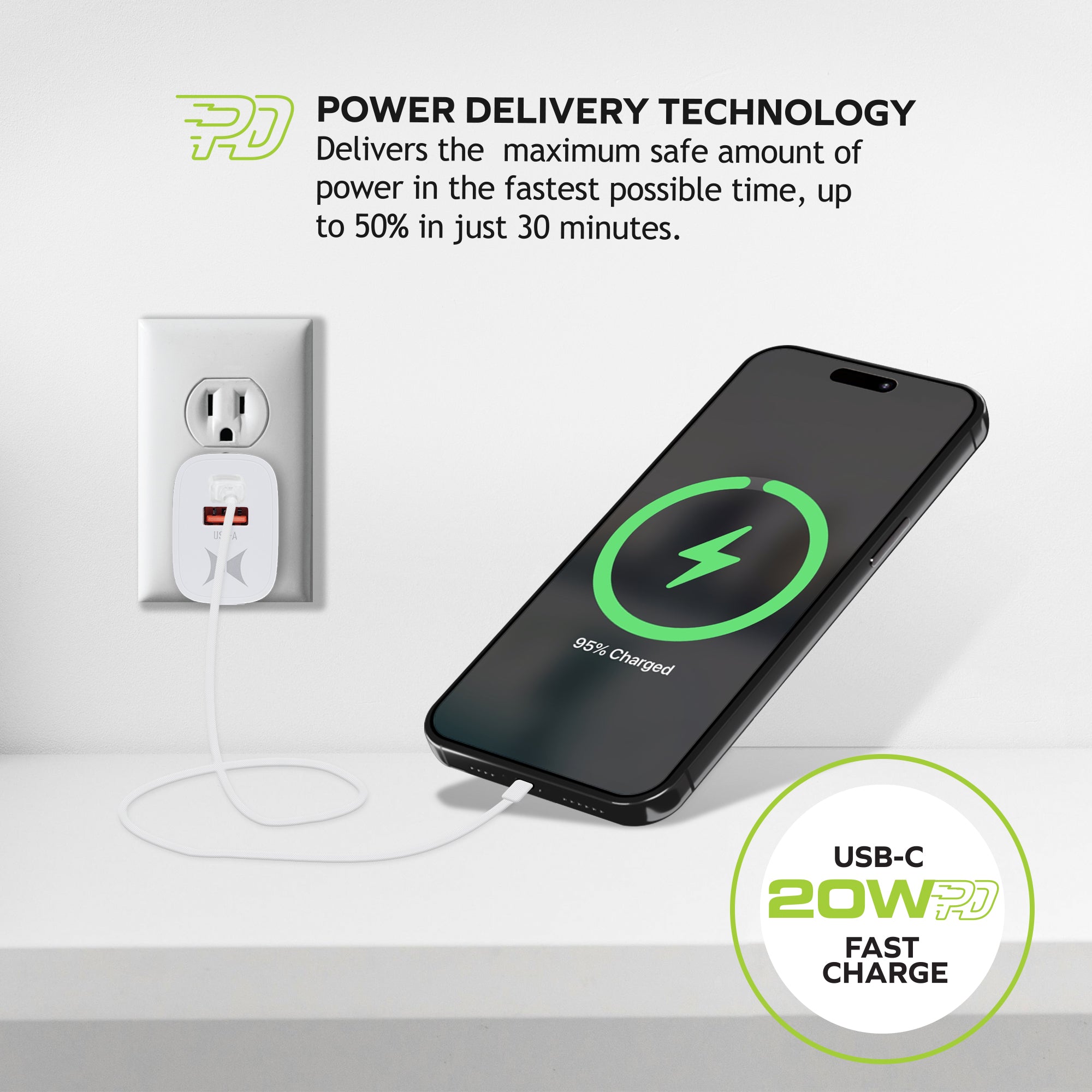 3-Pack Dual Port Quick Charging Wall Charger, 20W USB-C & 18W USB-A Fast Chargers, QC and PD, Ultra-Fast Wall Charger