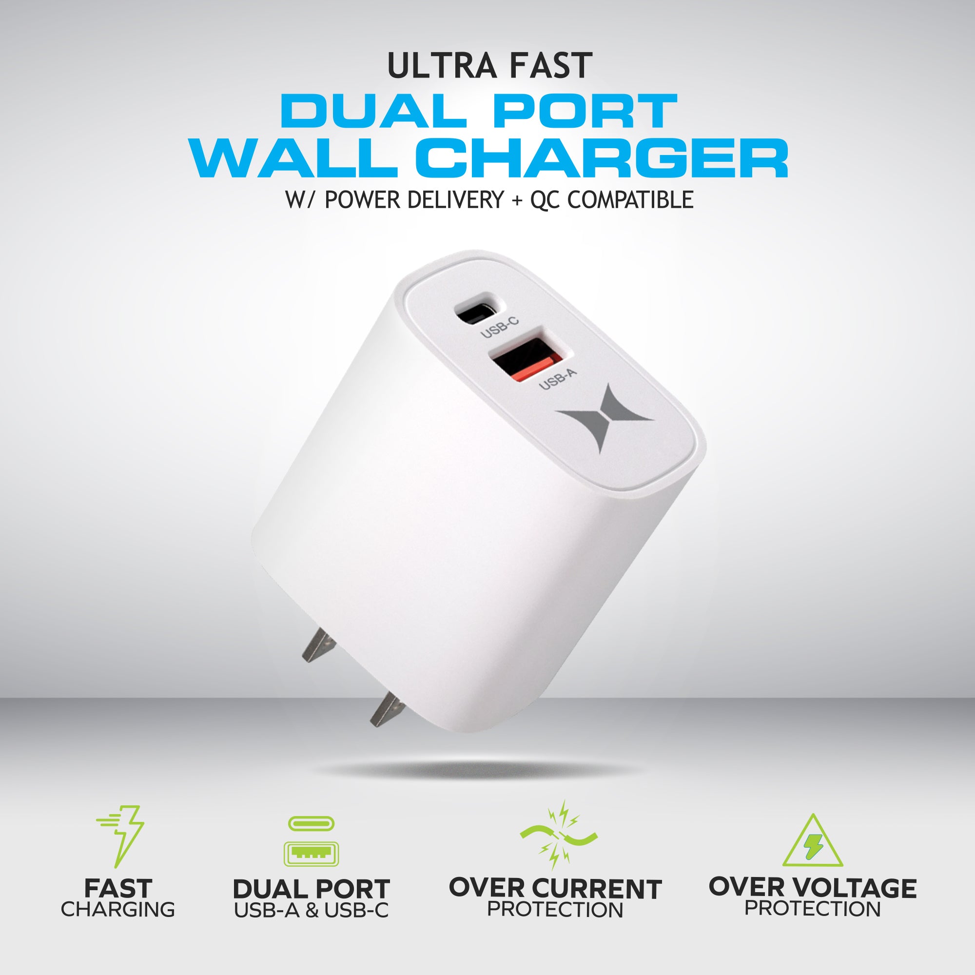 3-Pack Dual Port Quick Charging Wall Charger, 20W USB-C & 18W USB-A Fast Chargers, QC and PD, Ultra-Fast Wall Charger