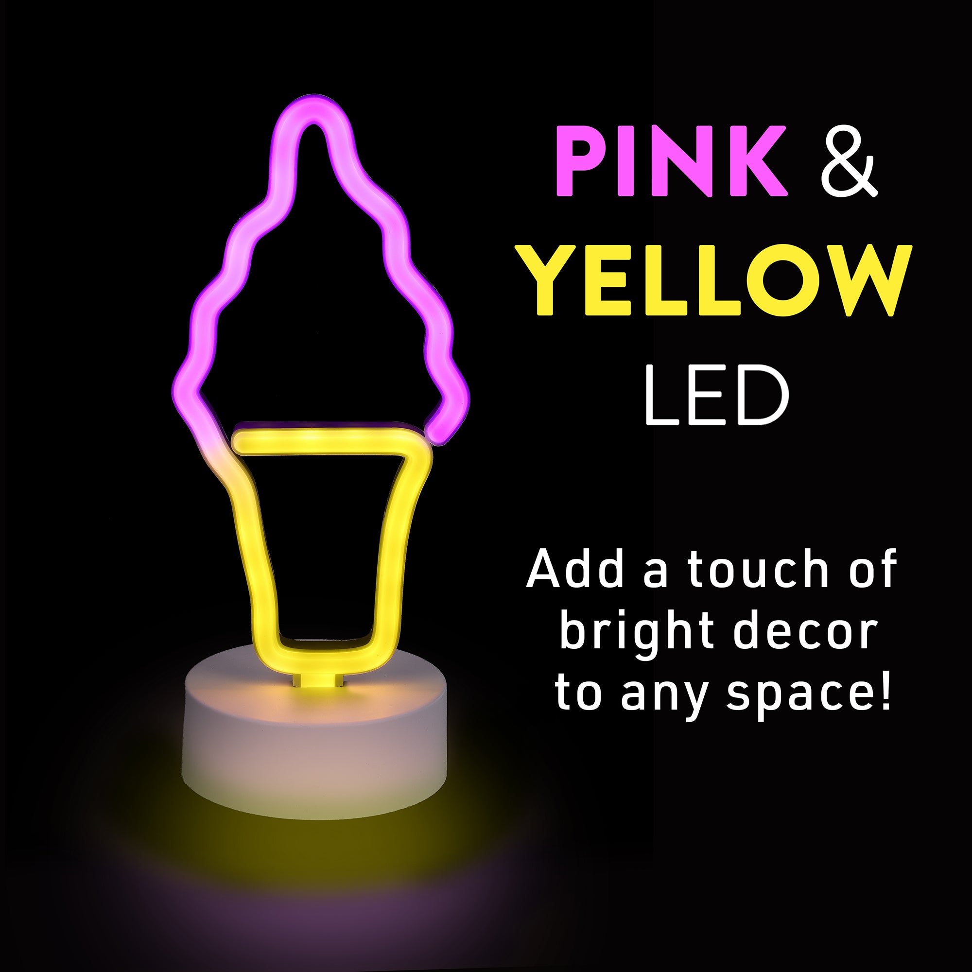 Ice Cream Neon Sign, Orange LED Ice Cream Tabletop Sign with Holder Base, Battery Powered, 4 Hour Timer