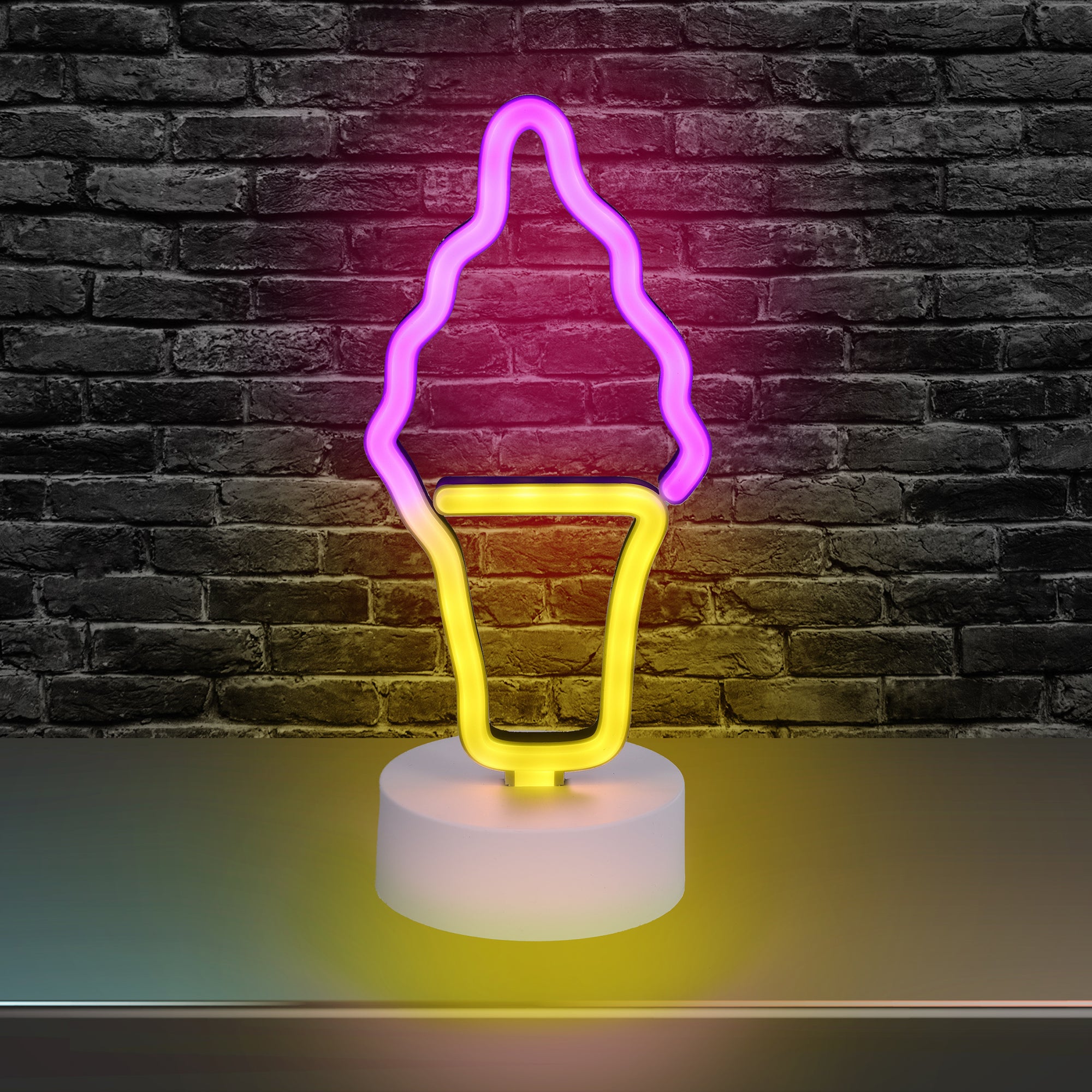 Ice Cream Neon Sign, Orange LED Ice Cream Tabletop Sign with Holder Base, Battery Powered, 4 Hour Timer