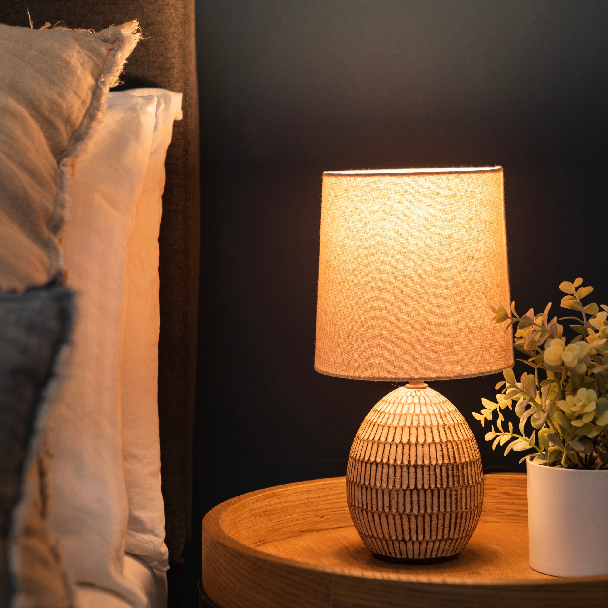 12.75inches Power Outlet Ceramic Carved Table Lamp with Shade