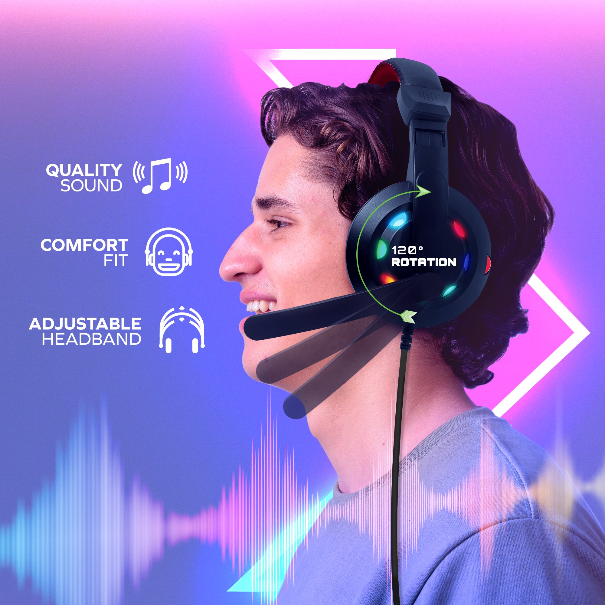 Gaming PC Headphones LED Lights, Wired Headset, Color Flow RGB Multicolor Effects