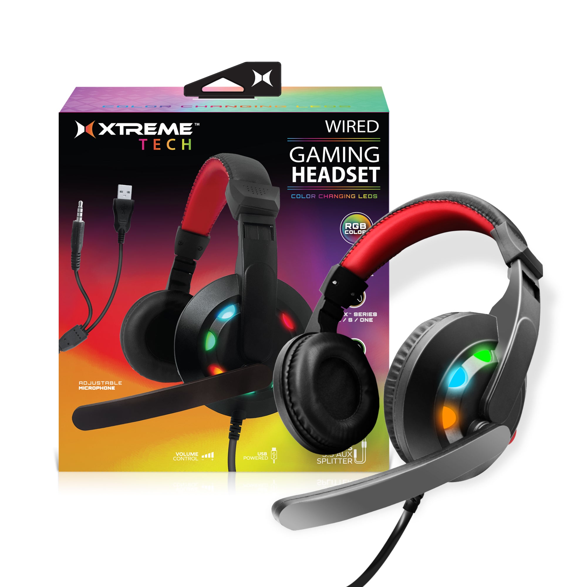 Gaming PC Headphones LED Lights, Wired Headset, Color Flow RGB Multicolor Effects