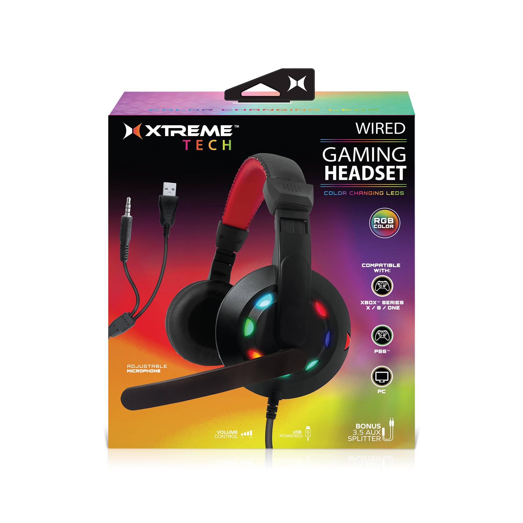 Gaming PC Headphones LED Lights, Wired Headset, Color Flow RGB Multicolor Effects