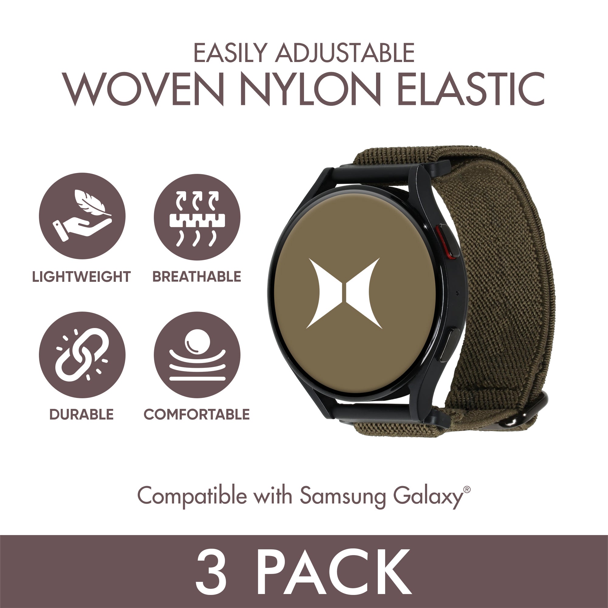 Samsung Watch Replacement Band 3 Pack – Unisex Nylon Braided Elastic Bands, One Size