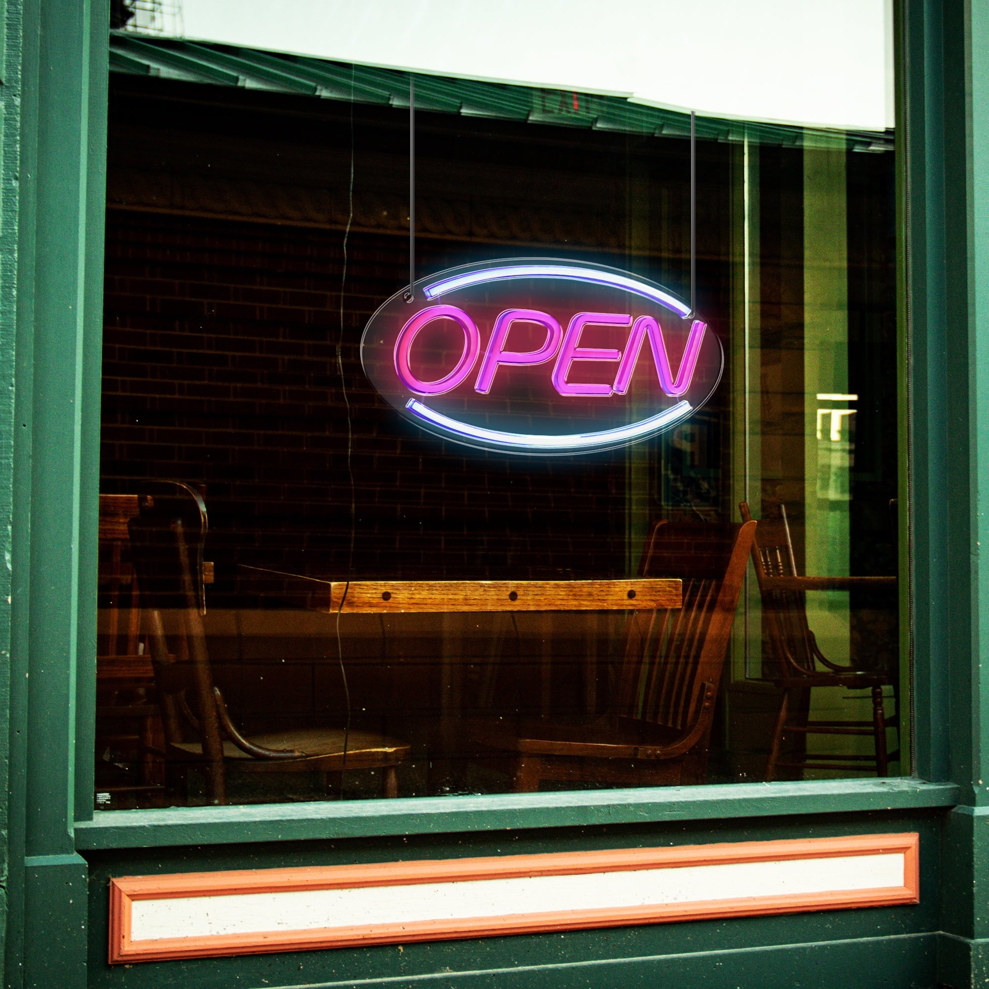 LED Neon "OPEN" Sign – Red & Blue Lights, USB Powered, Clear Backing, Wall Hanging Holes