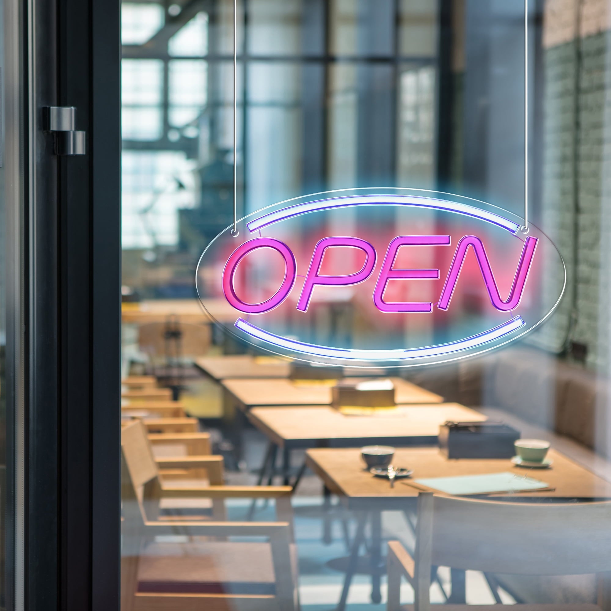 LED Neon "OPEN" Sign – Red & Blue Lights, USB Powered, Clear Backing, Wall Hanging Holes