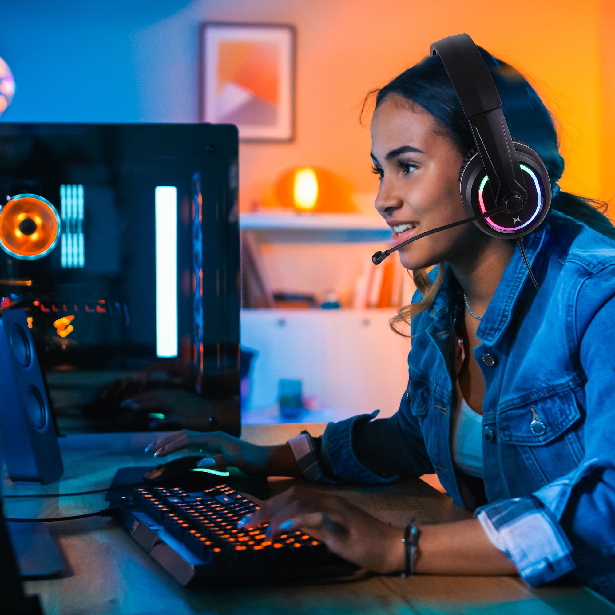 RGB LED Gaming Headset with High-Fidelity Sound, Adjustable Comfort Fit, and USB Power for PC, PS4, Xbox, and Nintendo Switch