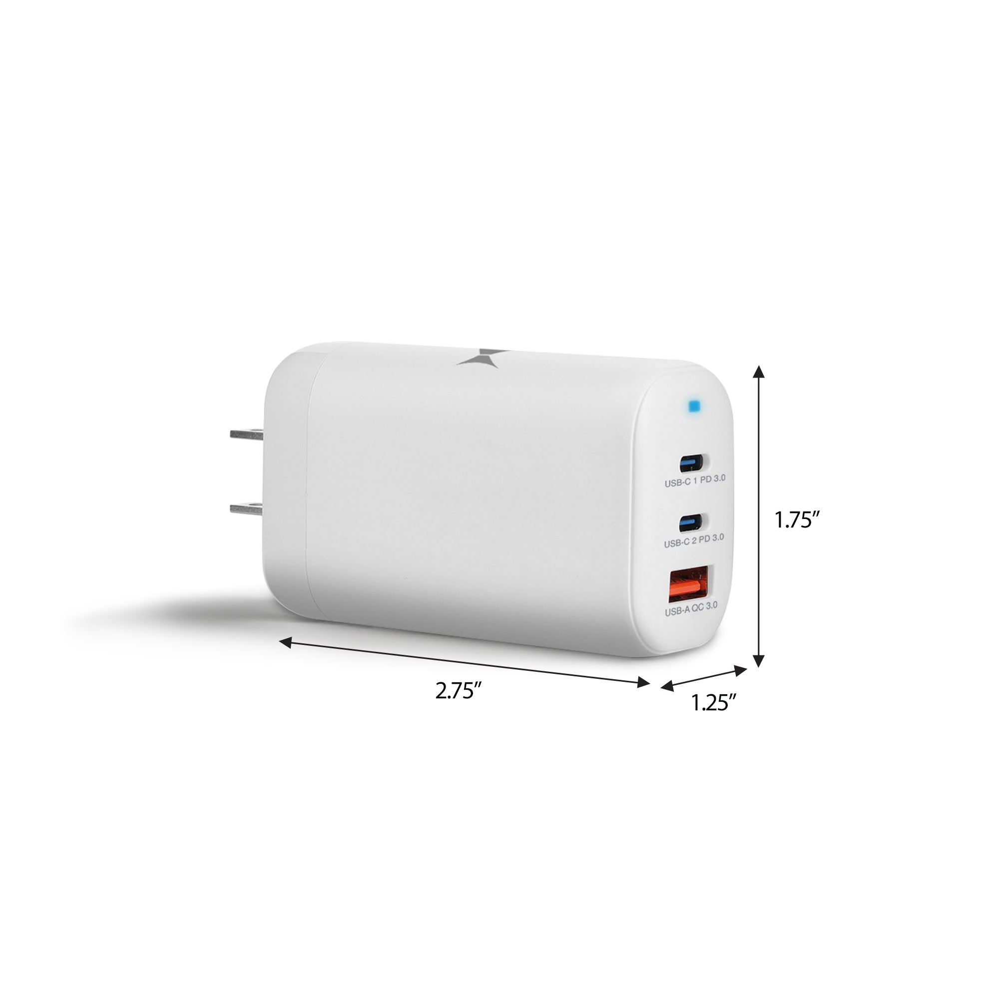 65W Fast Wall Charger with Dual USB-C and USB-A Ports, High-Power GaN Adapter for Laptops, Tablets, and Smartphones